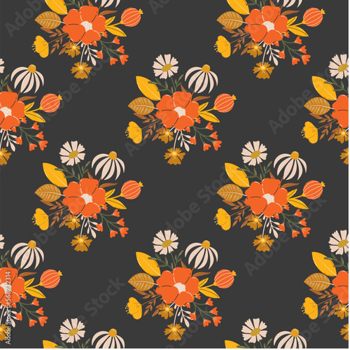 Floral seamless pattern. Blooming meadow background. Creative floral design. Vector pattern for various surface. Blossom floral seamless print.