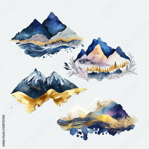 Abstract Arrangements. Landscapes, mountains. Decorative elements template. Flat cartoon illustration isolated on white background