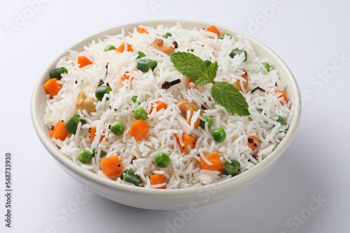 Pulav or pilaf or pulao, long grain rice with spices and vegetables