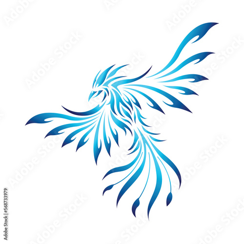 Vector Logo Illustration phoenix Blue Gradient Colorful Style.