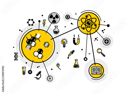 Physics and chemistry abstract science vector outline illustration, elements can be used separately as an icon.