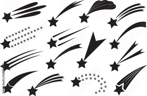 Collage of different shooting stars isolated on white