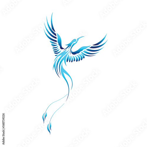 Vector Logo Illustration phoenix Blue Gradient Colorful Style.