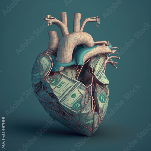 3d illustration of a heart made of money