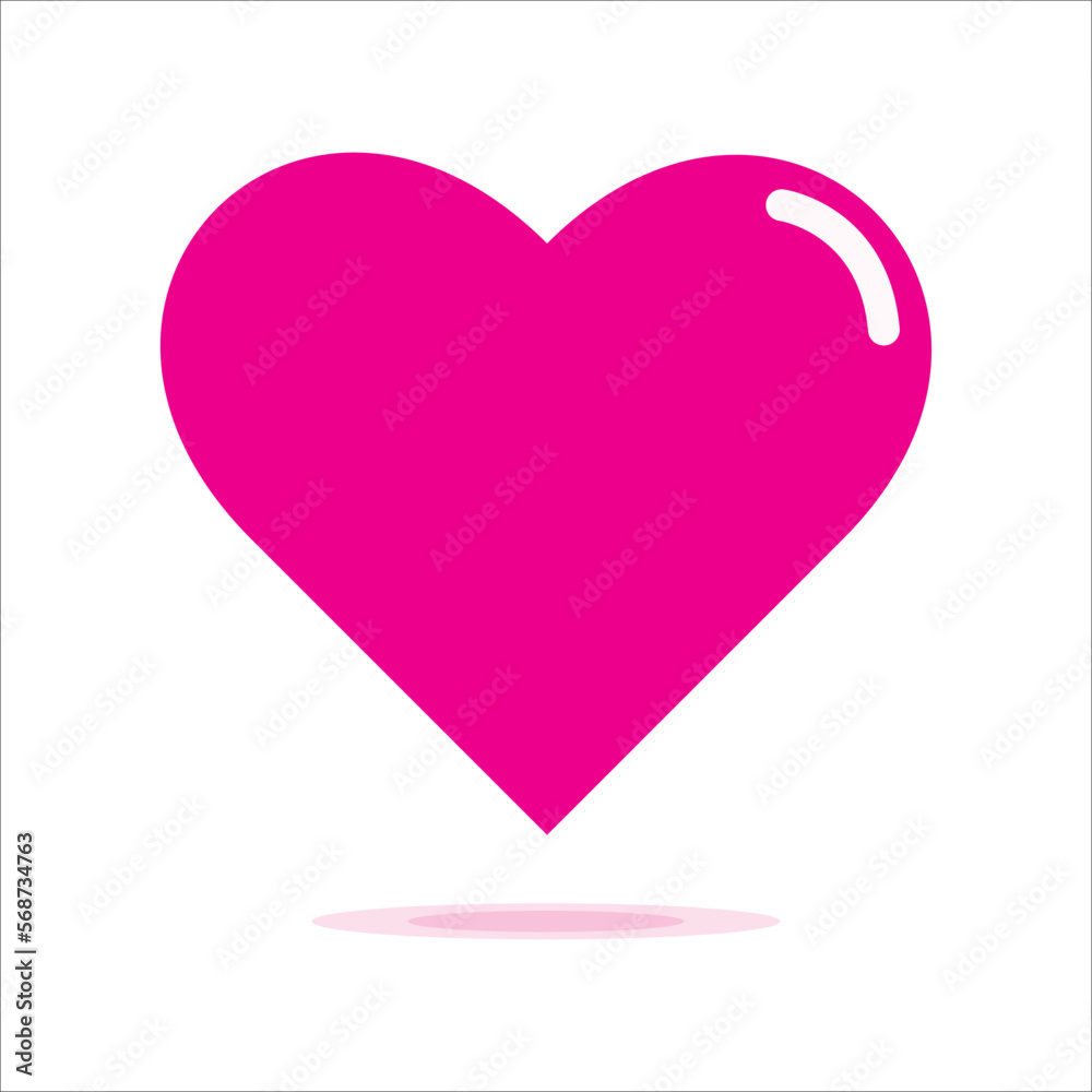Pink heart with shine isolated on white background, vector illustration icon flat design. I love you symbol. Happy Valentine's Day. Healt care concept sign vector. Love and romance sign. 