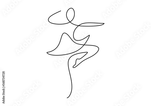 One line of ballerina dance isolated on white background. Hand drawing single continuous line.