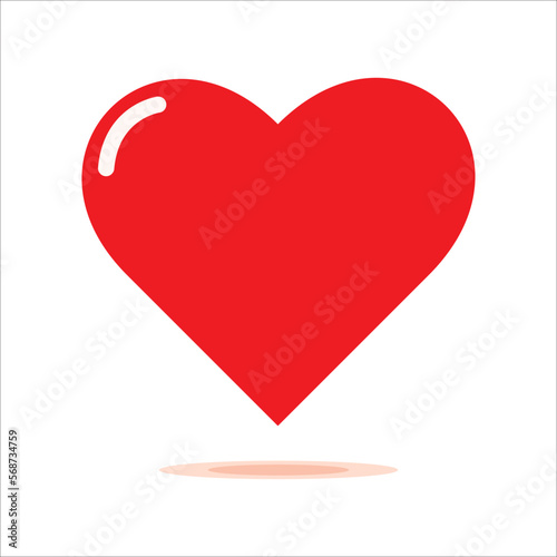 Red heart with shine isolated on white background, vector illustration icon flat design. I love you symbol. Happy Valentine's Day. Healt care concept sign vector. Love and romance sign. 
