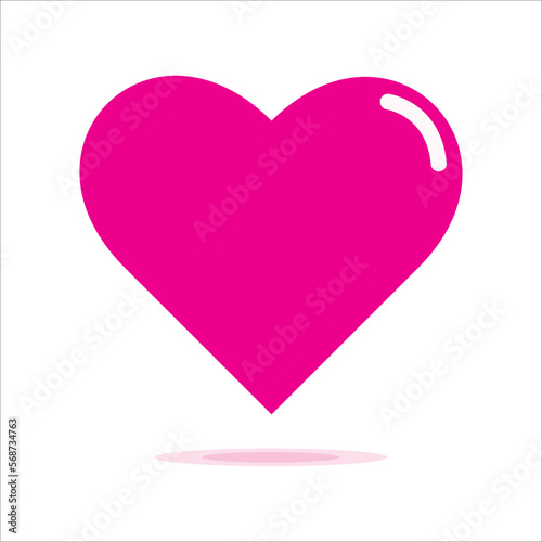 Pink heart with shine isolated on white background, vector illustration icon flat design. I love you symbol. Happy Valentine's Day. Healt care concept sign vector. Love and romance sign. 