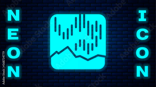 Glowing neon Northern lights icon isolated on brick wall background. Vector