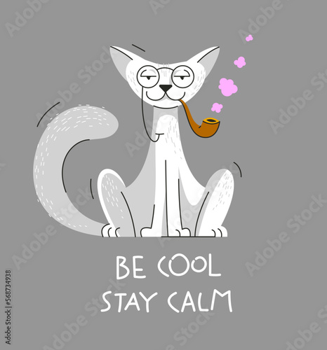 Funny cartoon cat sitting a...
