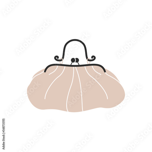 Fashionable female clutch. Cartoon woman handbag luxury accessory, stylish purse, elegant bag. Vector illustration