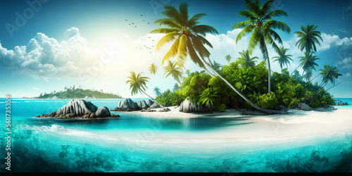 beach with palm trees, Generative AI 