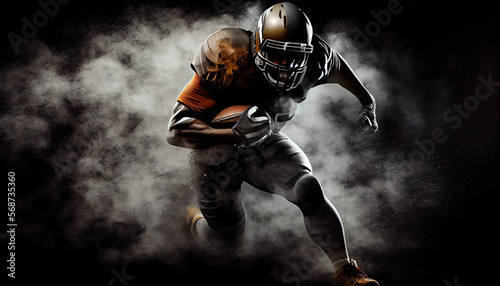 American football sportsman player running with ball, Generative AI