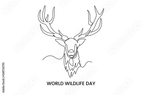 Continuous one line drawing a deer. World wild life concept. Single line draw design vector graphic illustration.
