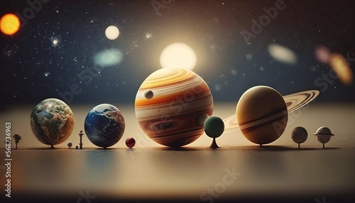 cute miniature solar system planets in space, generative Ai