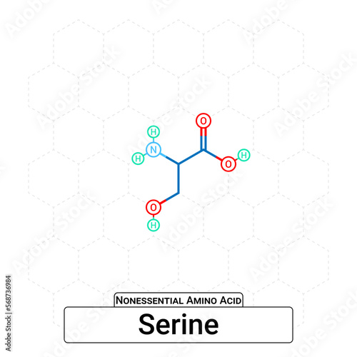 Serine Chemical Structure Non-Essential Amino Acid Organic Molecules, Functional, Side Chain, Carboxyl, Amino Group, Protein Building Block Isolated on Whited Background, Chemistry, Biology