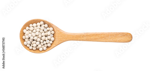 Peppercorn in wood spoon isolated on transparent png