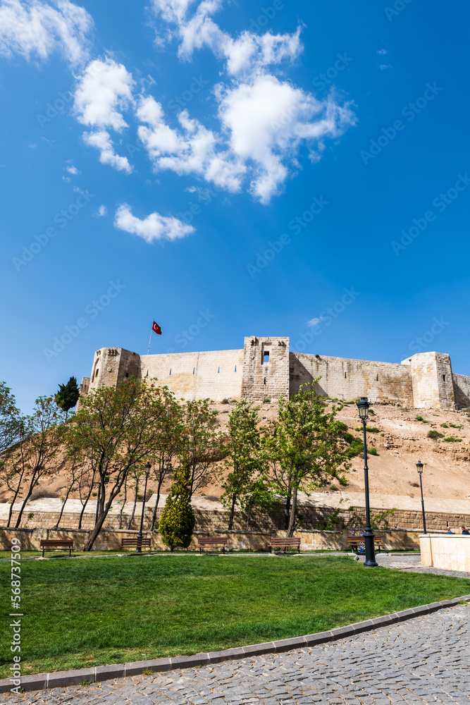 Gaziantep castle, or Kalesi, in the old town of Gaziantep, Turkey, taken in 2022 it is a historical landmark in the city.