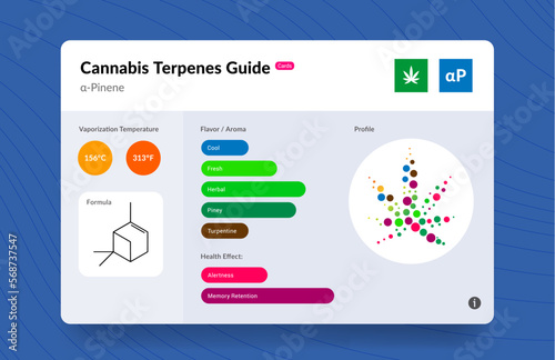 UI Cannabis Terpene Guide Information Chart. Aroma and Flavor with Health Benefits and Vaporize Temperature. Vector.