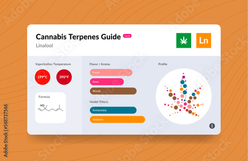 UI Cannabis Terpene Guide Information Chart. Aroma and Flavor with Health Benefits and Vaporize Temperature. Vector. photo