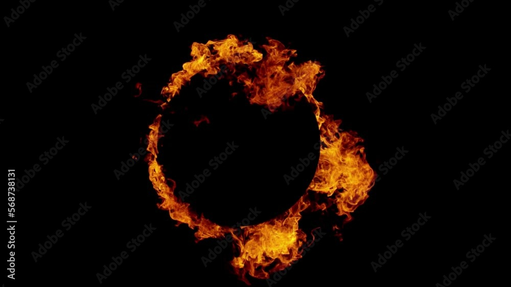Super slow motion of fire circle isolated on black background. Filmed on high speed cinema camera, 1000 fps.