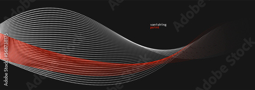 Wave of flowing vanishing particles vector abstract background, red and black curvy lines dots in motion relaxing illustration, smoke like image.