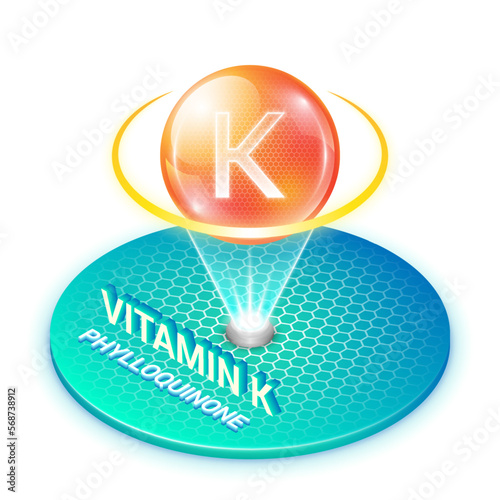 Vitamin K Phylloquinone Phytonadione Fat Soluble Isometric Sphere Hologram Science Icon Symbol Isolated on White Background for Science Medical photo