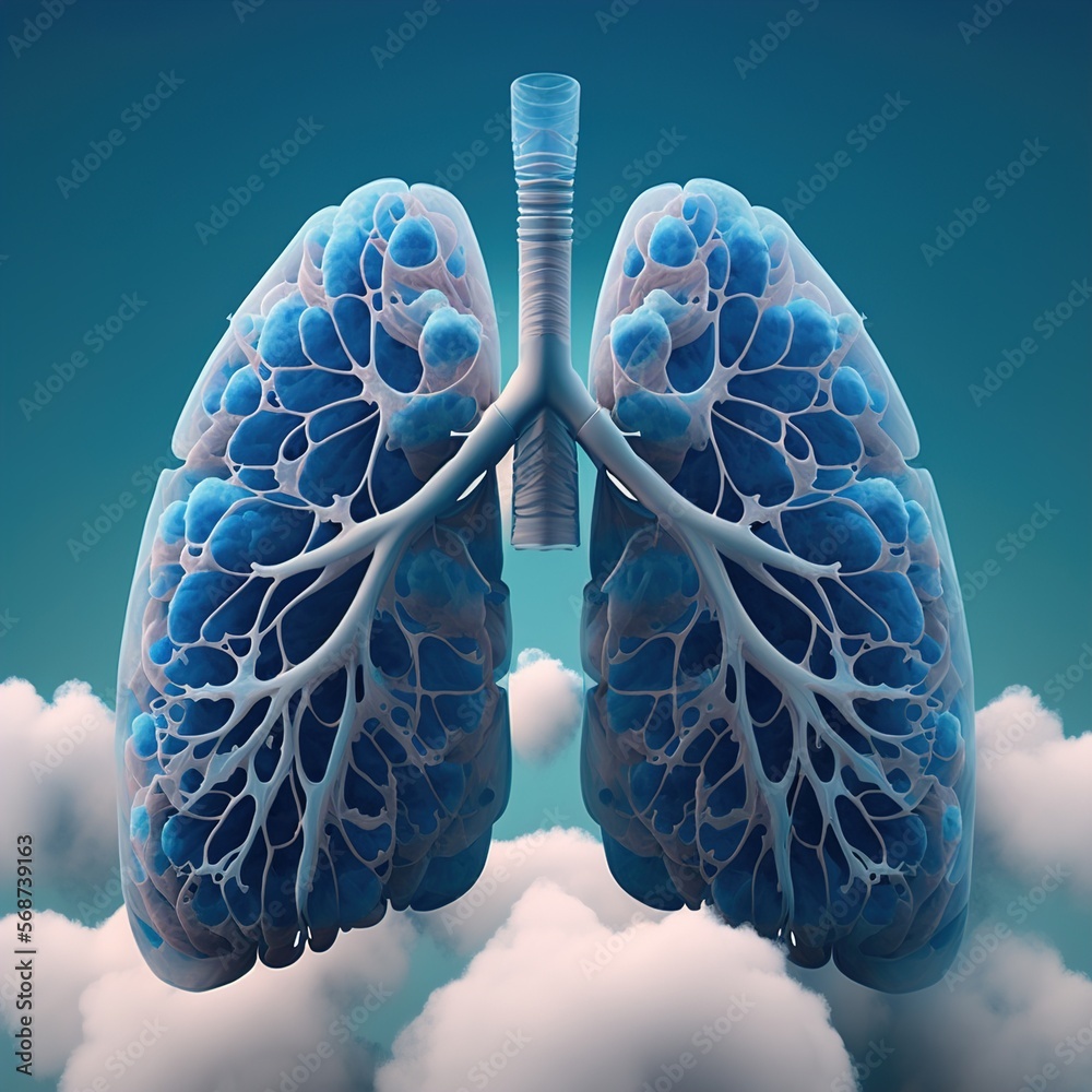 Lungs fill up with sky clouds. Healthy environment concept. Generative