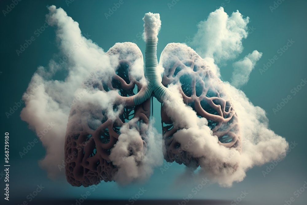 Lungs fill up with sky clouds. Healthy environment concept. Generative