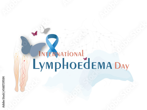 International Lymphedema Day, silhouette of diseased legs on white background and lymphatic system background in gray color.
