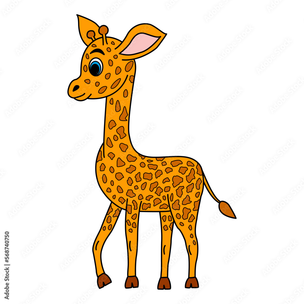Fototapeta premium Cartoon cute baby giraffe. Vector illustration of a little baby giraffe