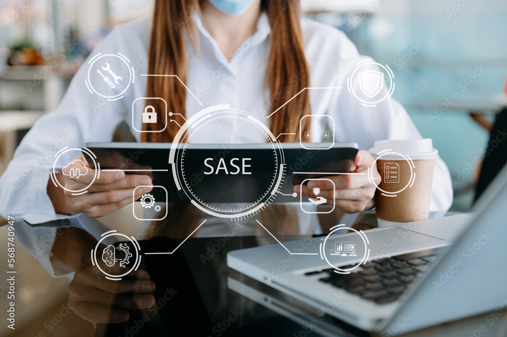 SASE Secure Access Service Edge Concept Hand Touching Secure Access Sase secure access service edge concept hand touching secure access