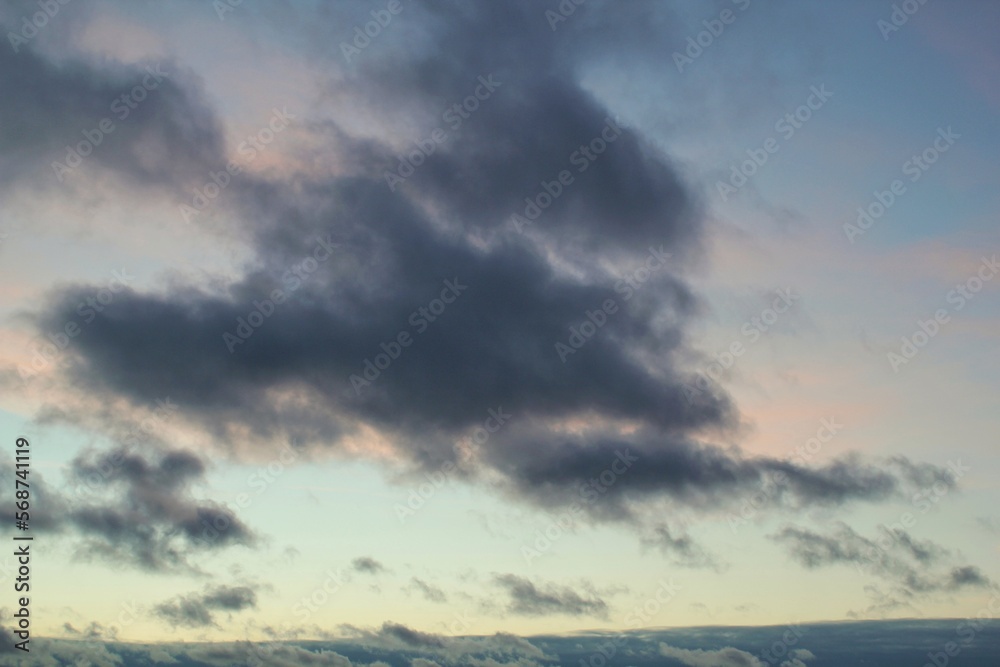 Fototapeta premium Colourful cloudy twilight beautiful sky cityscape sunset and morning sunrise. Dramatic evening night early morning view. Panoramic nature background concept. Copy space for text. World environment day