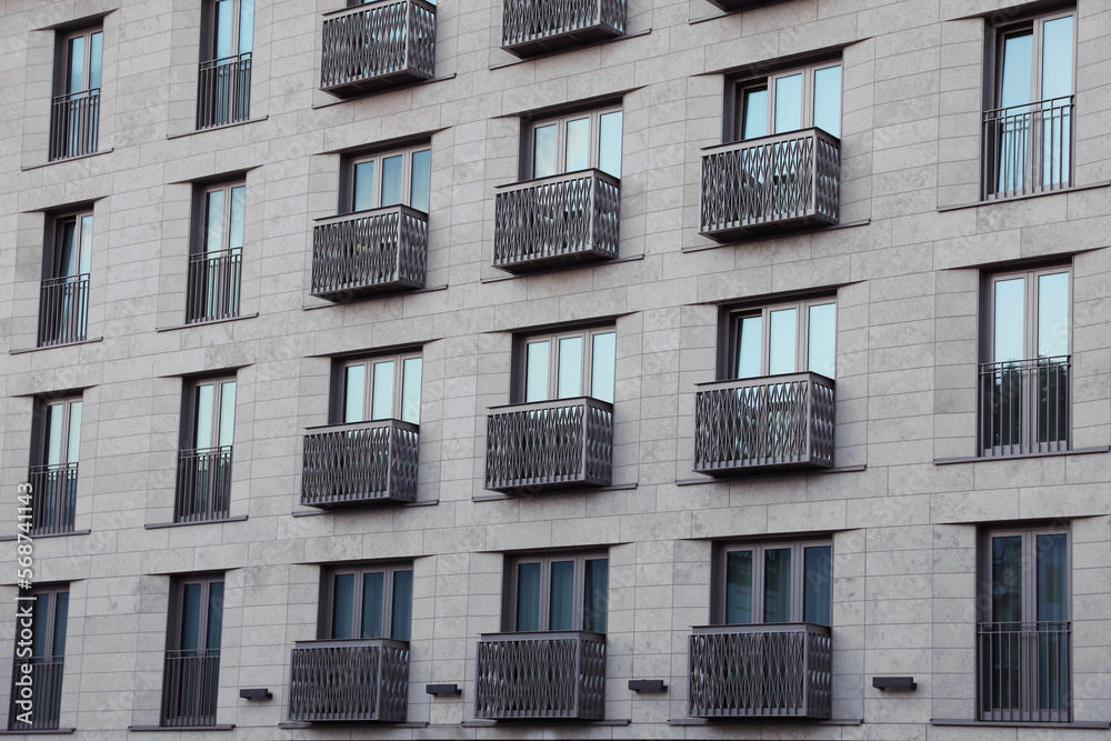 Beautiful view of modern building with big windows outdoors