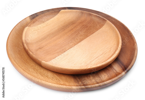 Two new wooden plates on white background