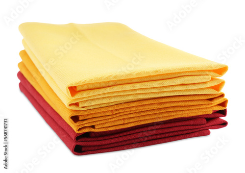 Stack of fabric napkins for table setting isolated on white