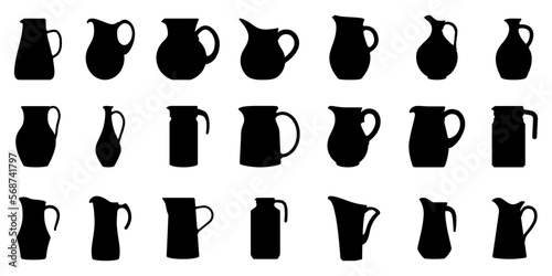 Jug icon. Set of jugs silhouettes isolated on white background. Water jug icon. Vector illustration