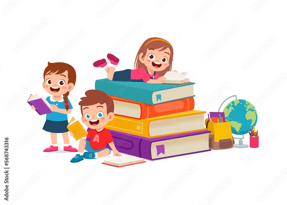little kid reading book with friend together little kid reading book with friend together