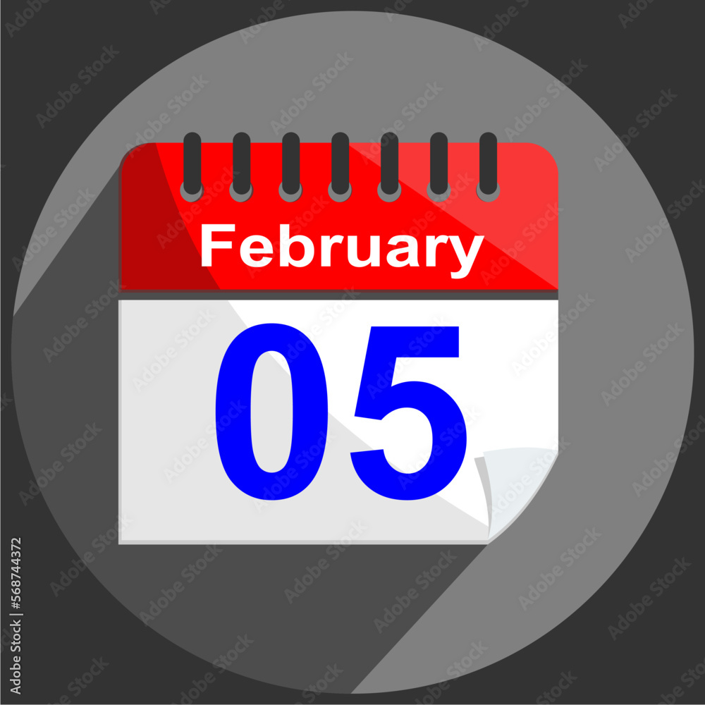 February 5 - Calender Date 5th of February on gray Background.