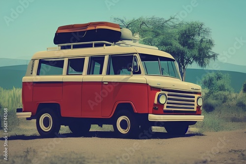 retro safari van in cartoon style isolated on white - generative ai