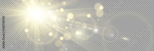 Special lens flash, light effect. The flash flashes rays and searchlight. illust.White glowing light. Beautiful star Light from the rays. The sun is backlit. Bright beautiful star. Sunlight. Glare.	
