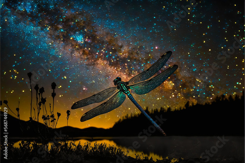 night scenery magic dragonfly wallpaper generative ai