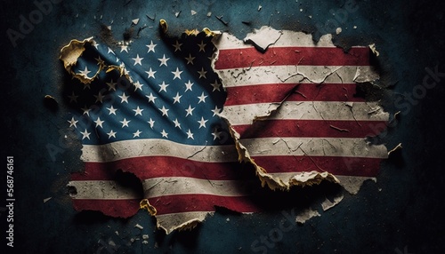 A ripped American flag in grunge style. Generative AI.