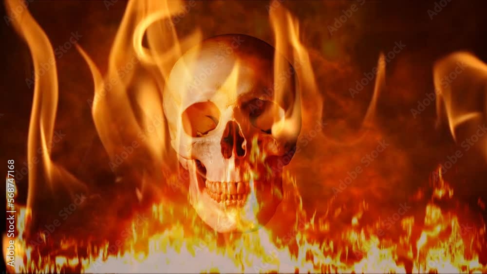 human skull on fire