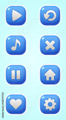 Free Download A Collection of GUI Vector blue square buttons with icons of the user interface of casual mobile games and applications. Modern blue square buttons in cartoon style. - GFXLoad