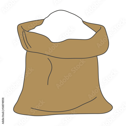 simple drawing of an open brown bag with flour and sugar on a white background.