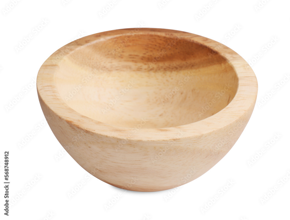 One new wooden bowl on white background One new wooden bowl on white background