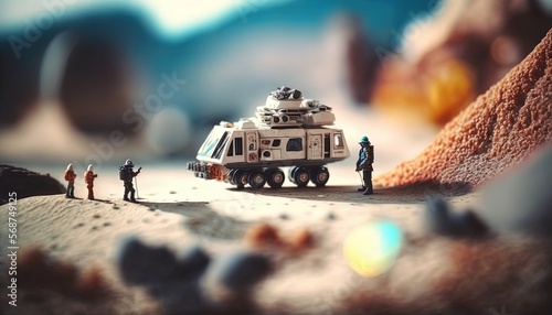 Fototapeta Naklejka Na Ścianę i Meble -  aerial view miniature illustration of  space travel astronomy  theme , Generative Ai