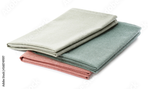 Stack of clean kitchen towels isolated on white