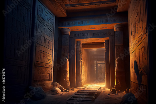 Fényképezés illustration of egyptian wall with hieroglyphs inside the pharaoh's tomb